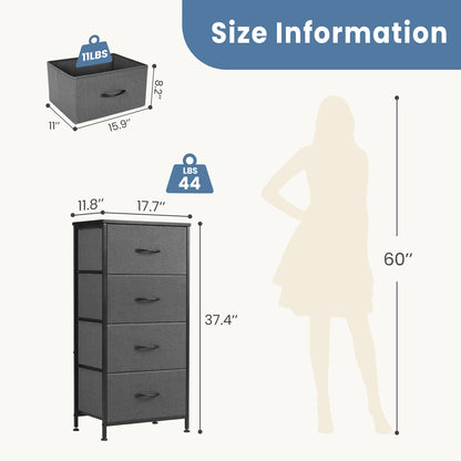 JHK Bedroom Dresser with 4 Fabric Drawers, Steel Frame Nightstand and Closet for Clothes Storage