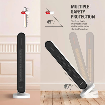  STEALTH 32'' Space Heater, 4 Modes, 6H Timer, Safety Fast - Quiet Heat,Tip-Over Protection, 1500W PTC Ceramic Heater Portable Tower Fan Electric Heater for Bedroom, Office, Indoors JHT100