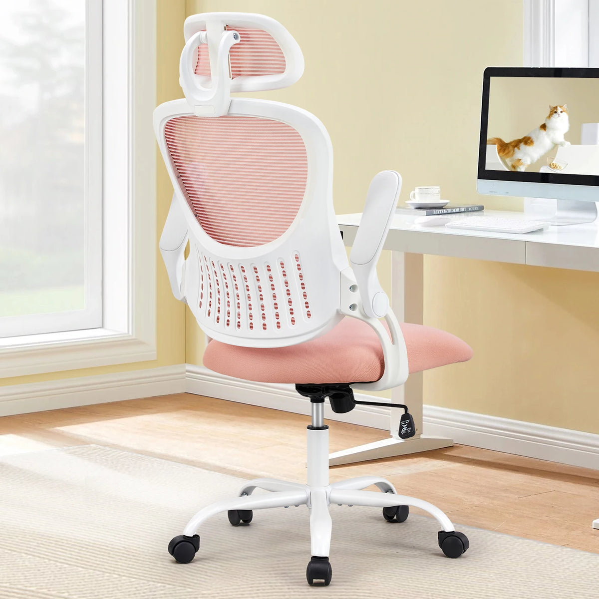JHK Mesh Ergonomic Office Chair with Adjustable Headrest and Flip-Up Arms, Featuring Comfortable Lumbar Support for Home Office Use