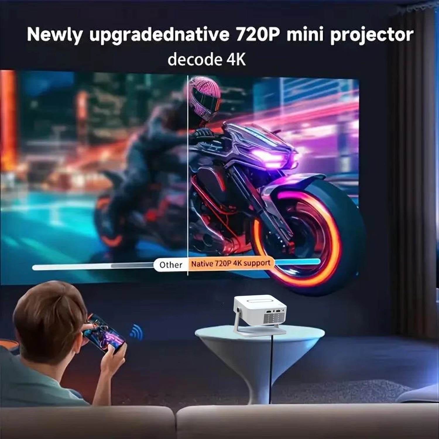 Digital Projector Android with Holder HD Video Smart Projector Outdoor with HDMI USB Wireless Connection for Home Cinema Out