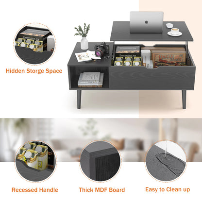 JHK Lift Top Coffee Table for Living Room - 39.37" x 19.7" Adjustable Wood Table with Storage Shelf