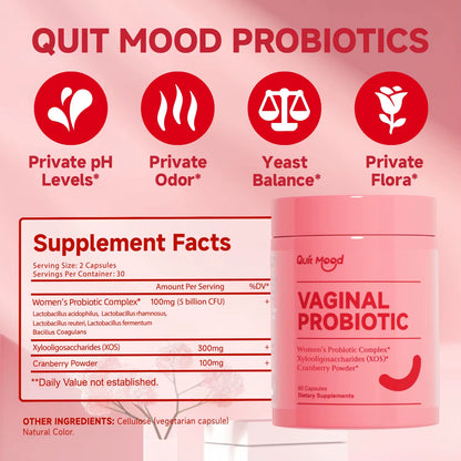 Quit Mood Probiotics for Women - PH Balance and Lactobacillus Probiotic Blend for Women's Health Support