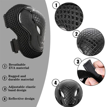 6PCS Kids Protective Gear Set - Knee/Elbow Pads + Wrist Guards for Scooter, Skateboard & Sports, Youth Safety Equipment (6-In-1)