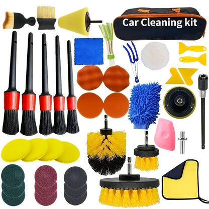 Car Detailing Tool Set: Scrubber Drill, Detailing Brushes, Air Conditioner Vent Cleaner, Towel, and Polisher