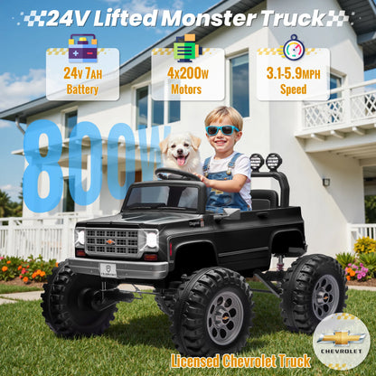 Licensed Chevrolet Cheyenne 24V Ride-On Car with Remote Control and Decorative Streamers - 4x200W Motor for Kids