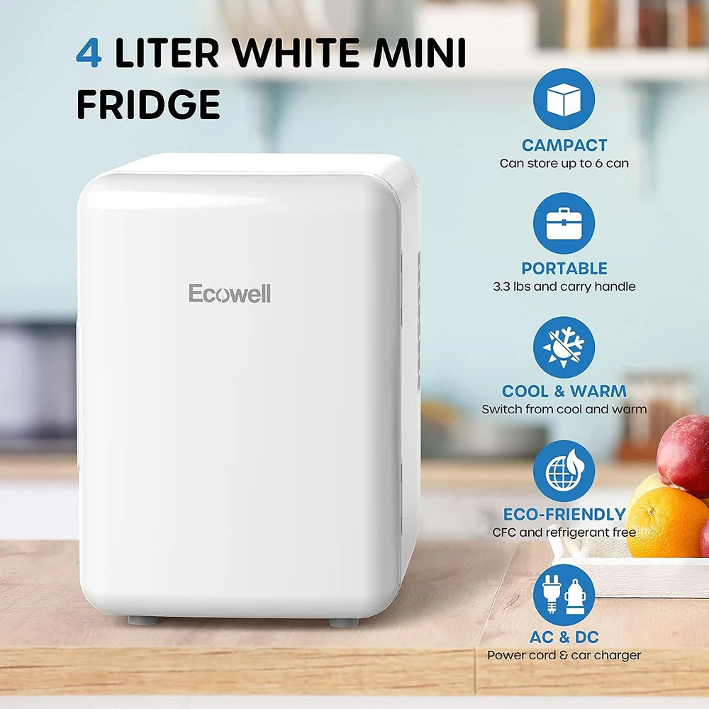 Mini Fridge for Bedroom 4L/6 Can Skincare Fridge AC/DC Portable Compact Small Refrigerator for Office Dorm Car Desk for Skin Care Makeup Cosmetic