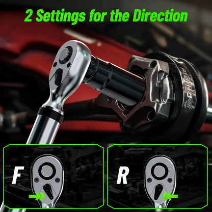 Taskstar 3/8-Inch Digital Torque Wrench with 1/4" & 1/2" Adapters, Bidirectional Ratchet Head, ±2% Accuracy, 0-162 Ft-Lbs / 0-220 N.M, Handheld Wrench Kit for Bicycle, Car, and Motorcycle Maintenance, 5 Measurement Units