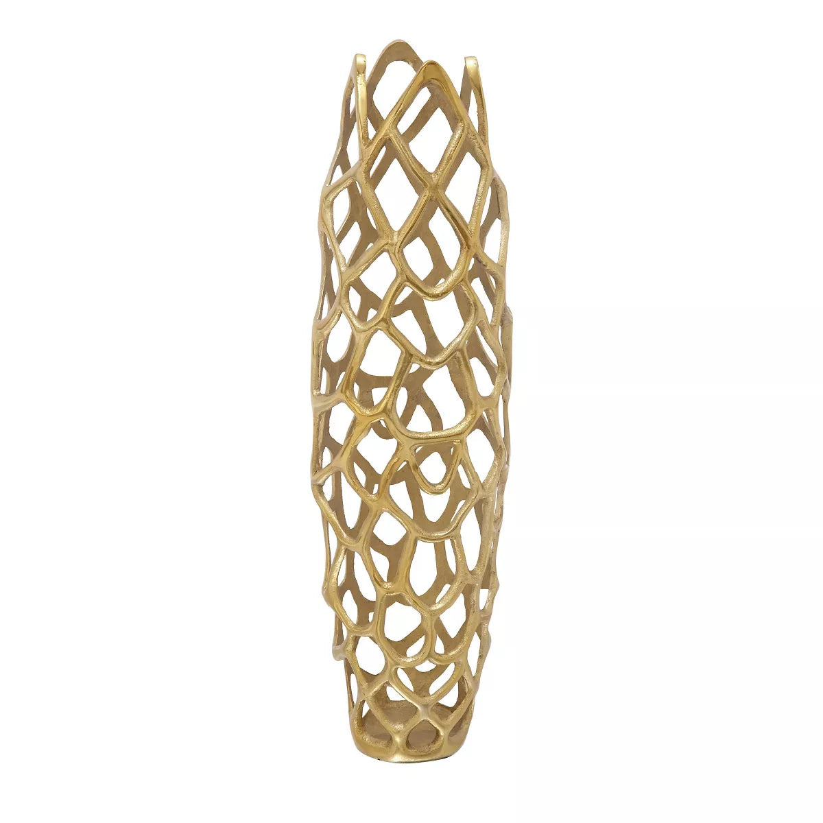 31" x 9" Contemporary Gold Aluminum Vase with Eclectic Woven Net Design