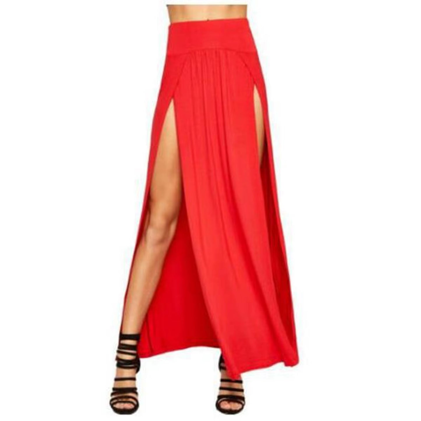 Sexy High Split Long Skirts for Women Summer Casual Two Side Slit Beach Skirt Solid Color High Waist A-Line Skirts Faldas