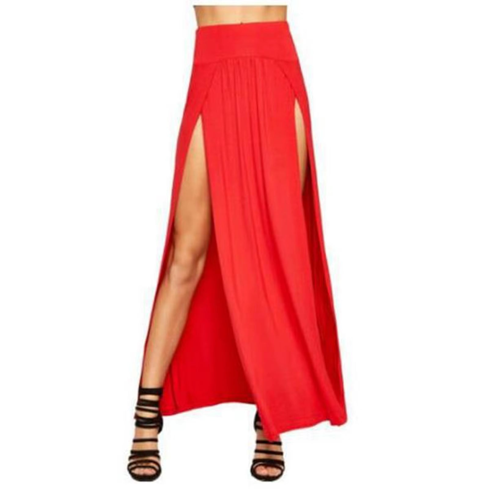 Sexy High Split Long Skirts for Women Summer Casual Two Side Slit Beach Skirt Solid Color High Waist A-Line Skirts Faldas