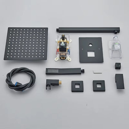 Black Concealed Shower System Rain Waterfall Bathroom Embedded Shower Faucet Set with Tub Spout