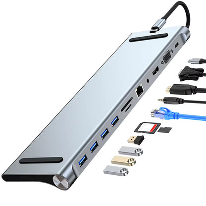 11 in 1 USB C Docking Station with 4K Hdmi-Compatible VGA Ethernet USB C Dock 100W PD SD/TF Audio Type C Hub 1* USB 3.0 3*USB2.0