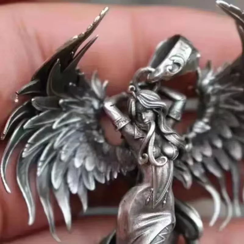 Vintage Silver Angel Wings Pendant Necklace for Men and Women - Statement Punk Street Style Stainless Steel Chain Jewelry