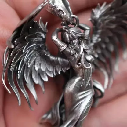 Vintage Silver Angel Wings Pendant Necklace for Men and Women - Statement Punk Street Style Stainless Steel Chain Jewelry