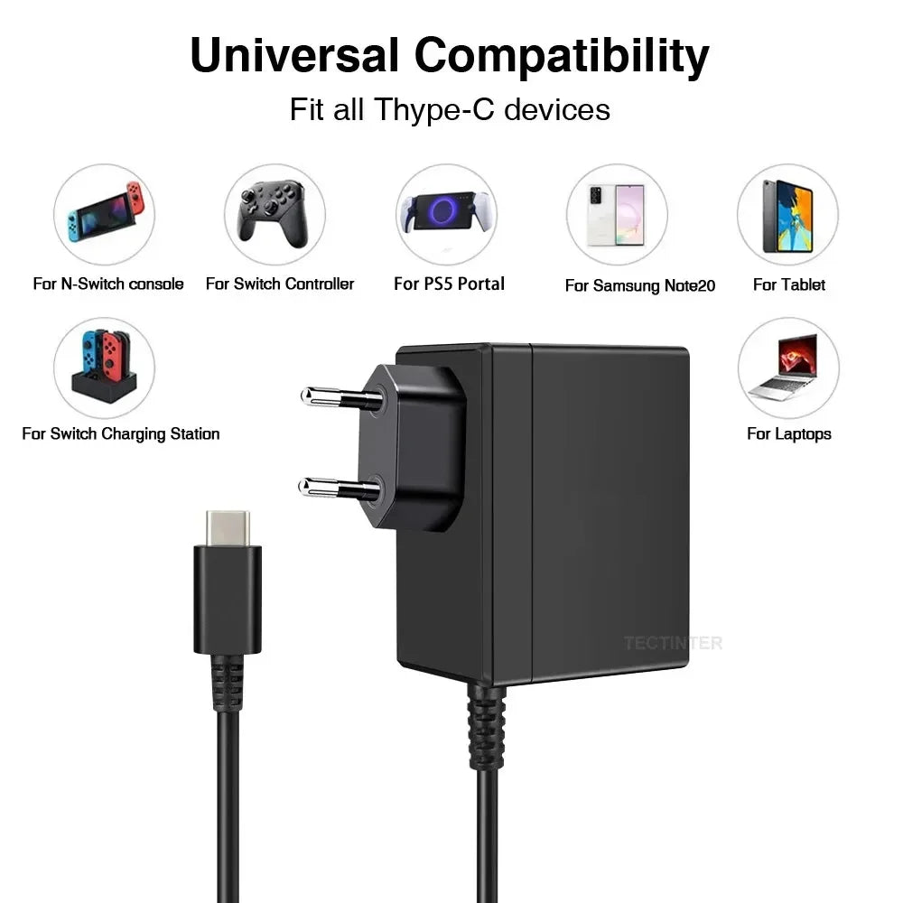 AC Adapter Charger Compatible with Nintendo Switch / Oled Console Accessories EU/US Plug Charging USB Type C Wall Power Supply