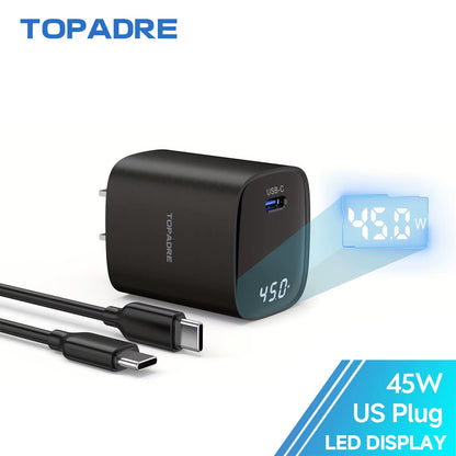 45W USB C Fast Charger with LED Display, Dual Port Fast Charging Charger for Iphone Ipad Sumsamg Series, US EU UK Plug