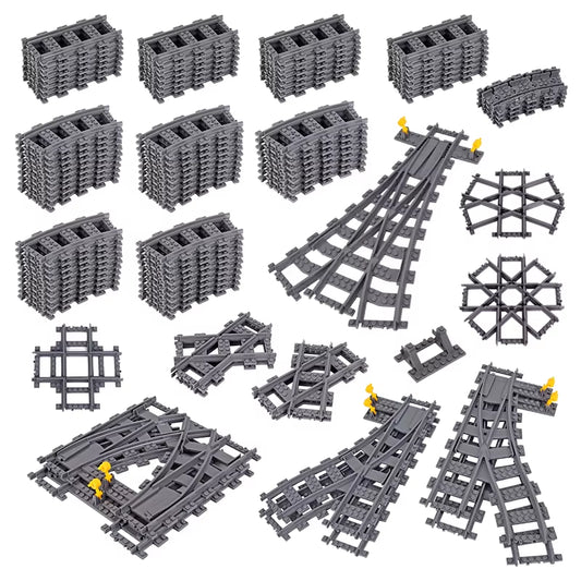 MOC 110-Piece City Train Track Set with 25 Styles of Single Slip Switches, Crossings, and Rails - Building Blocks Technical Toys for Children