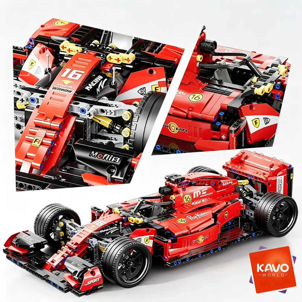 KAVOWORLD 1:10 Scale Large Sports Racing Car Building Blocks Set - 1137 Pieces MOC Formula DIY Assembly Model with Damping Suspension and Rotatable Tires, STEM Educational Toy for Desktop Display and Gift Giving for Friends and Family on Birthdays and Christmas