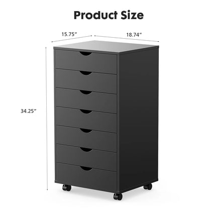 JHK 7-Drawer Wooden Mobile Storage Cabinet with Wheels for Office and Living Room Organization