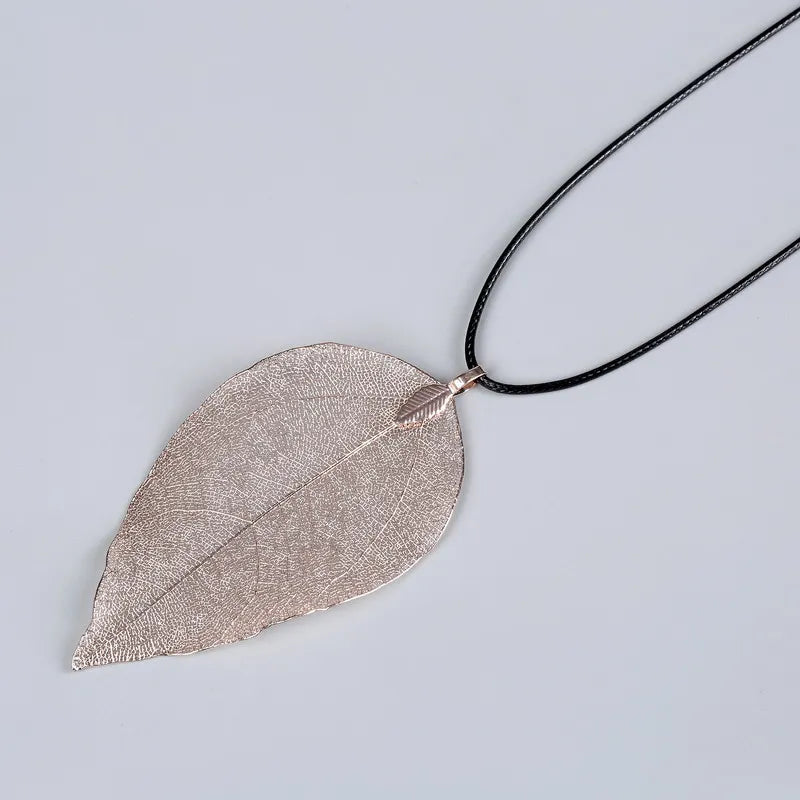 Unique Natural Real Leaf Choker Pendant Necklace for Women True Leaves Shape Filigree Vintage Necklace Jewelry Gift
