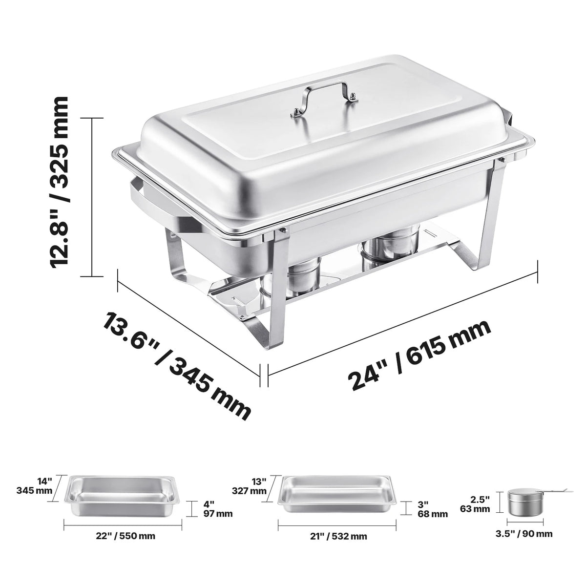 Succebuy 8 Qt Stainless Steel Chafing Dish Buffet Set - 4 Pack with 2 Full Size and 4 Half Size Pans for Catering and Serving