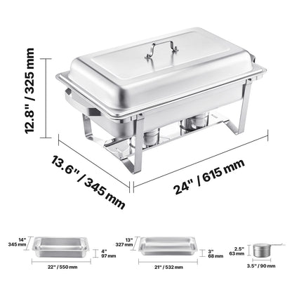Succebuy 8 Qt Stainless Steel Chafing Dish Buffet Set - 4 Pack with 2 Full Size and 4 Half Size Pans for Catering and Serving