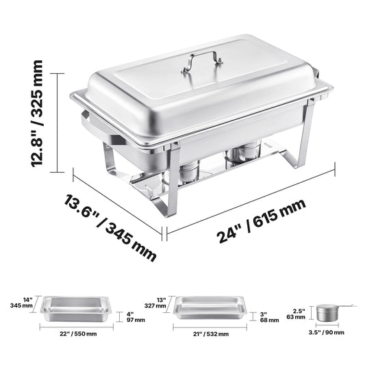 Succebuy 8 Qt Stainless Steel Chafing Dish Buffet Set - 4 Pack with 2 Full Size and 4 Half Size Pans for Catering and Serving
