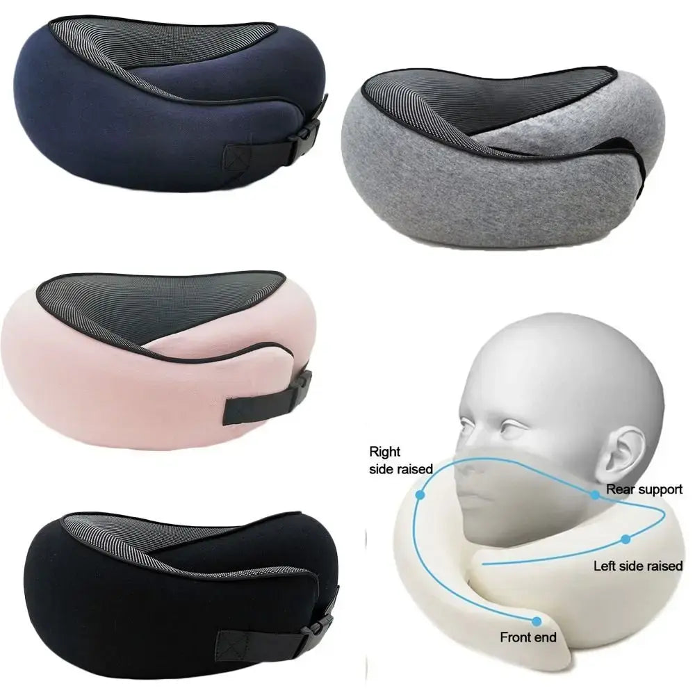 Soft Memory Foam Travel Neck Pillow U Shape Adjustable Support Comfortably Sleeping on Plane Car Office Noon Break