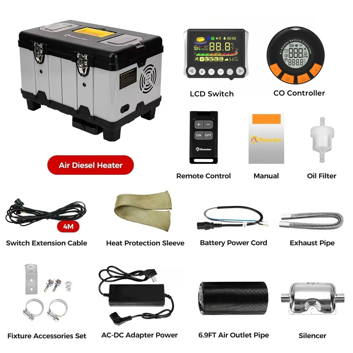 Tb10Pro 8KW Diesel Auxiliary Heater with CO Alarm for 12/24/220V - Portable Night Heater for Car, RV, Camper, Tent, Home, and Garage