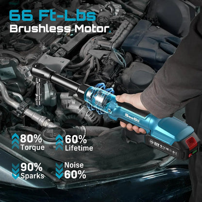 SEESII 3/8" 21V Cordless Electric Ratchet Wrench with 80Nm Torque and 6.3'' Extended Reach - Rechargeable Angle Wrench for Makita 18V Battery Compatibility