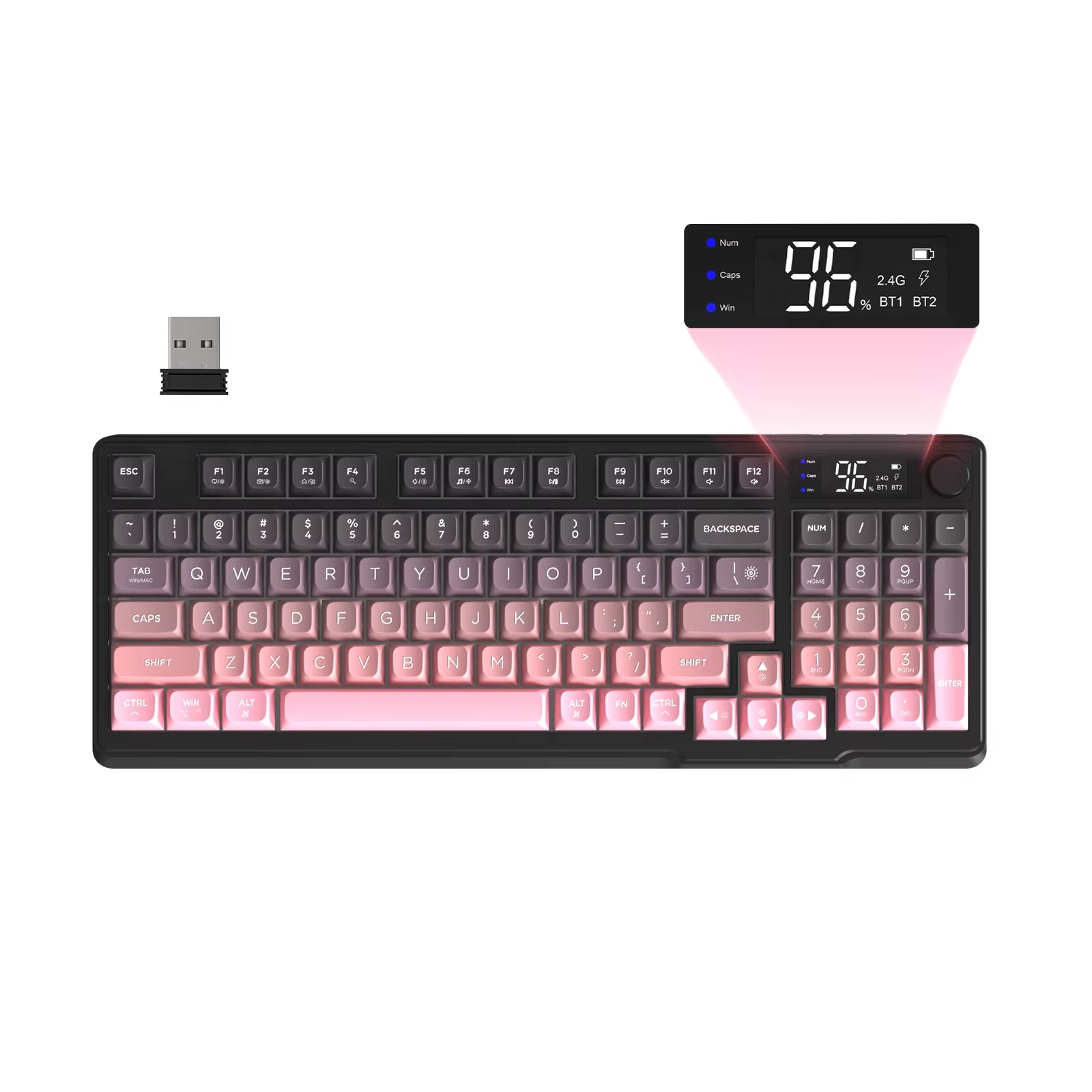 ZIYOU LANG Wireless Gaming Keyboard with Display Screen & Knob, Bluetooth/2.4Ghz Quiet Membrane Keyboard, 3000Mah Rechargeable