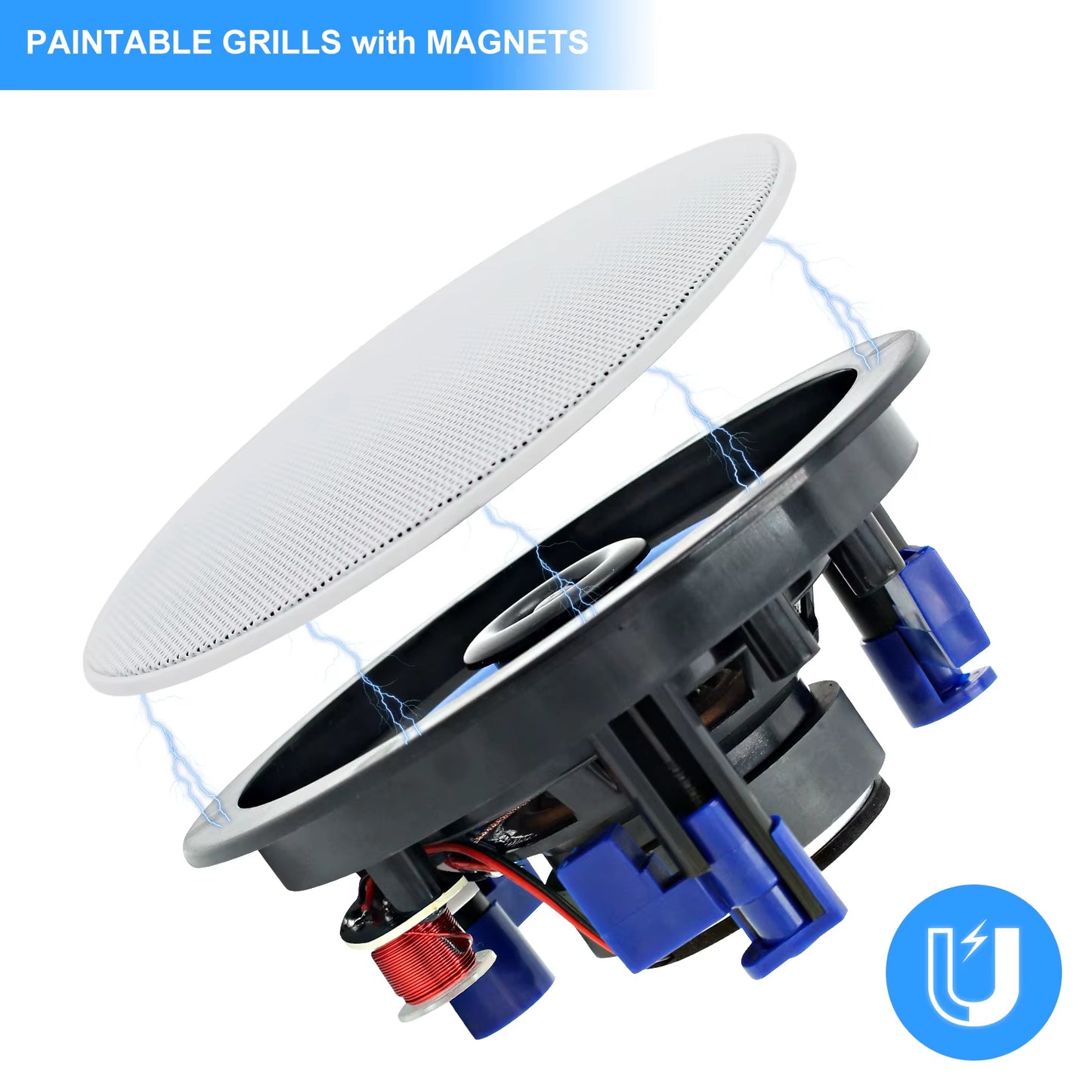 4 Inch Flush Mount Two-Way Stereo Ceiling Bluetooth Speaker for Indoor and Outdoor Placement in Bathroom Kitchen Bedroom