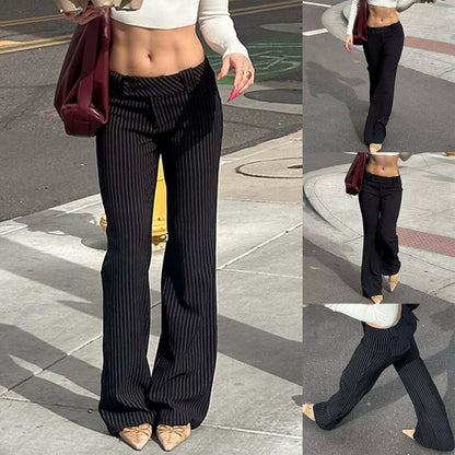 Trousers Striped Slim Fit Fashion Pants Low Rise Form Fitting Casual Trousers for Street Style Womens Wide Leg Trousers Tall