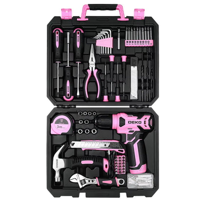126Pcs Power Tool Combo Kits with 8V Cordless Drill,10Mm 3/8'' Keyless Chuck,Professional Home Household DIY Hand Tool Kits