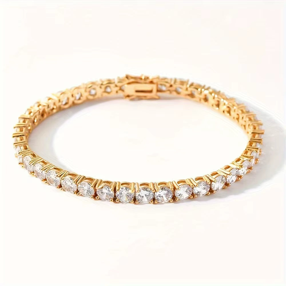 New Pure Copper Tennis Chain Bracelet - Zirconia Hip Hop Jewelry for Men & Women (Anti-Tarnish, Christmas/Halloween Gift)