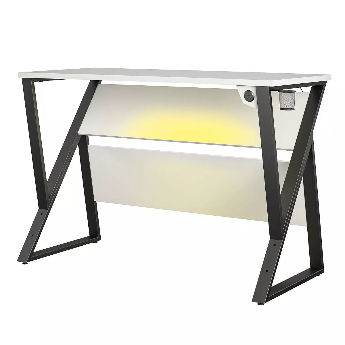 Genesis Adjustable Gaming Desk White - Modern MDF PC Desk with USB Port, Headphone Hook, Cup Holder