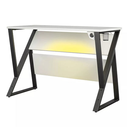 Genesis Adjustable Gaming Desk White - Modern MDF PC Desk with USB Port, Headphone Hook, Cup Holder