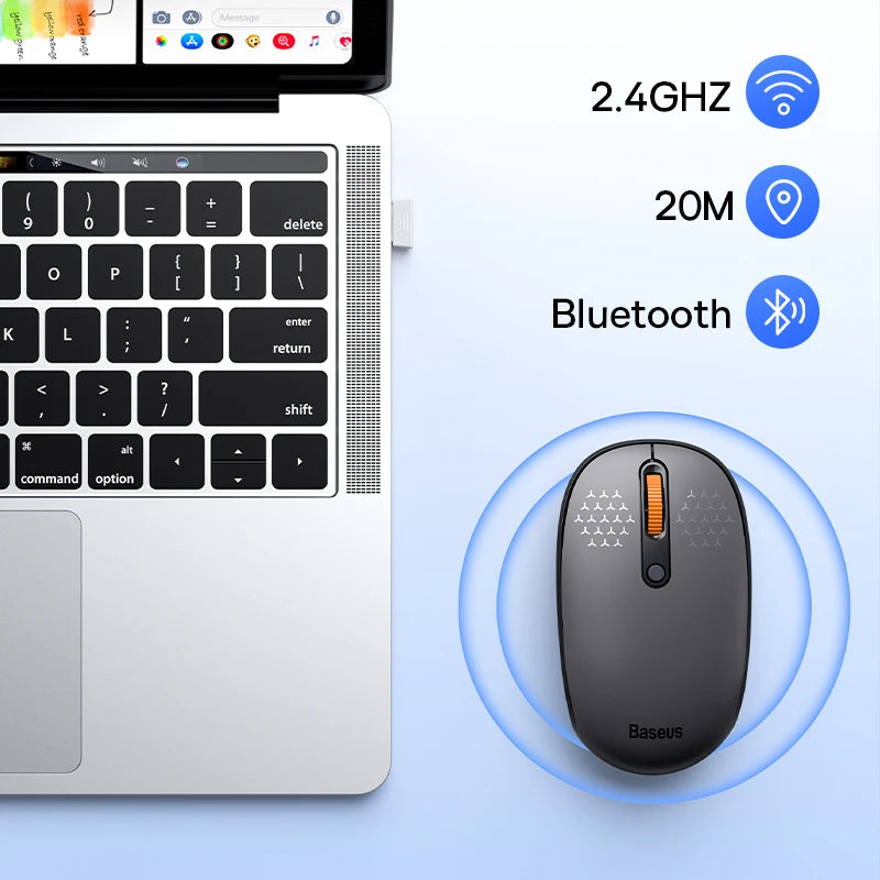 Wireless Bluetooth Mouse with Silent 1600DPI and Nano Receiver for PC, Macbook, Tablet, Laptop