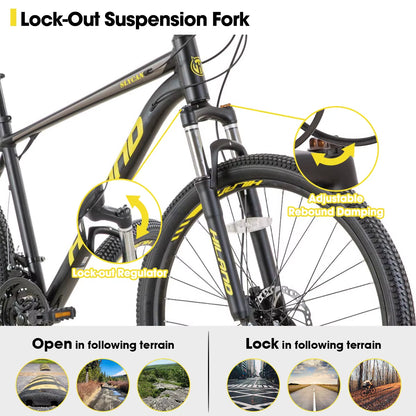 Aluminum Mountain Bike 21 Speeds, Hydraulic Disc-Brakes, Lock-Out Suspension Fork, 27.5 Inch Wheel, Bike for Men Mens