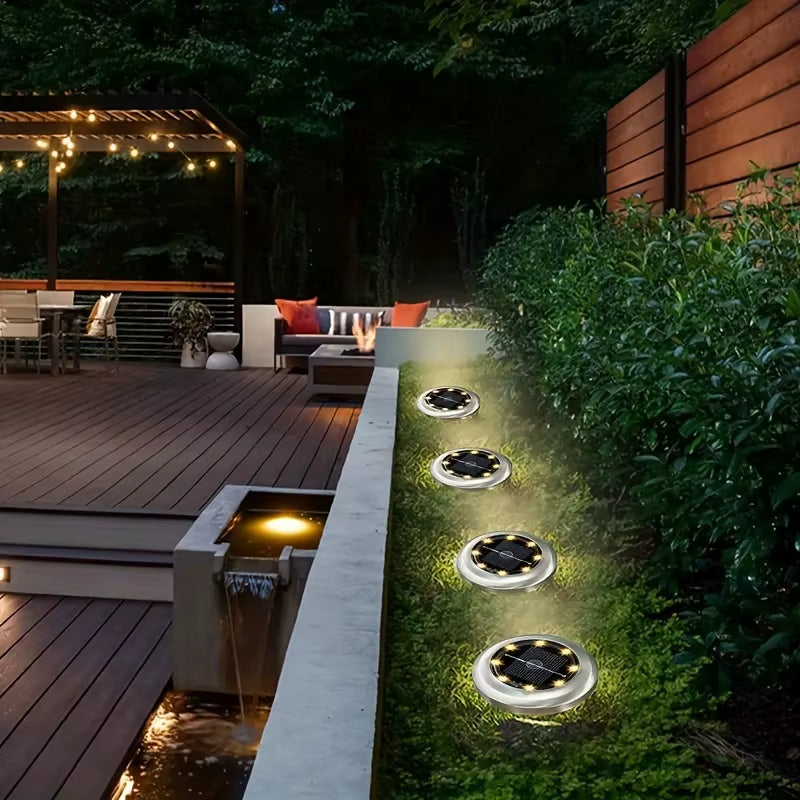 8 Pcs 8LED Solar Power Disk Light Outdoor Garden Solar Underground Light Deck Light Spotlight Buried Solar Led Lamp