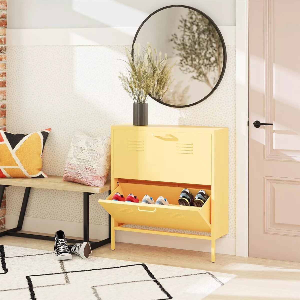 Cache 2 Door Shoe Storage Cabinet Yellow