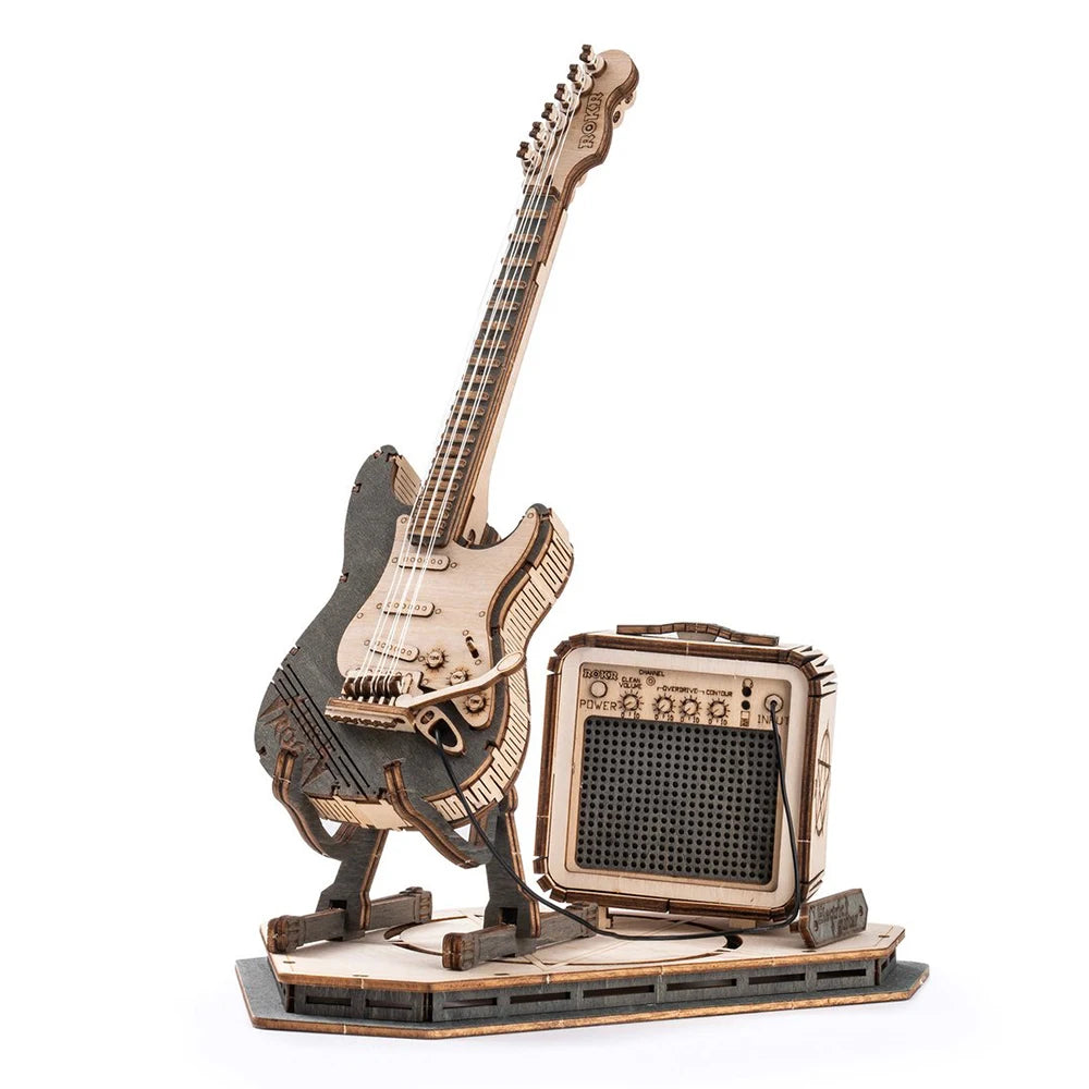 Robotime ROKR Electric Guitar 3D Wooden Puzzle - Creative Assembly Toy for Kids and Adults, Ideal for Christmas Gifts