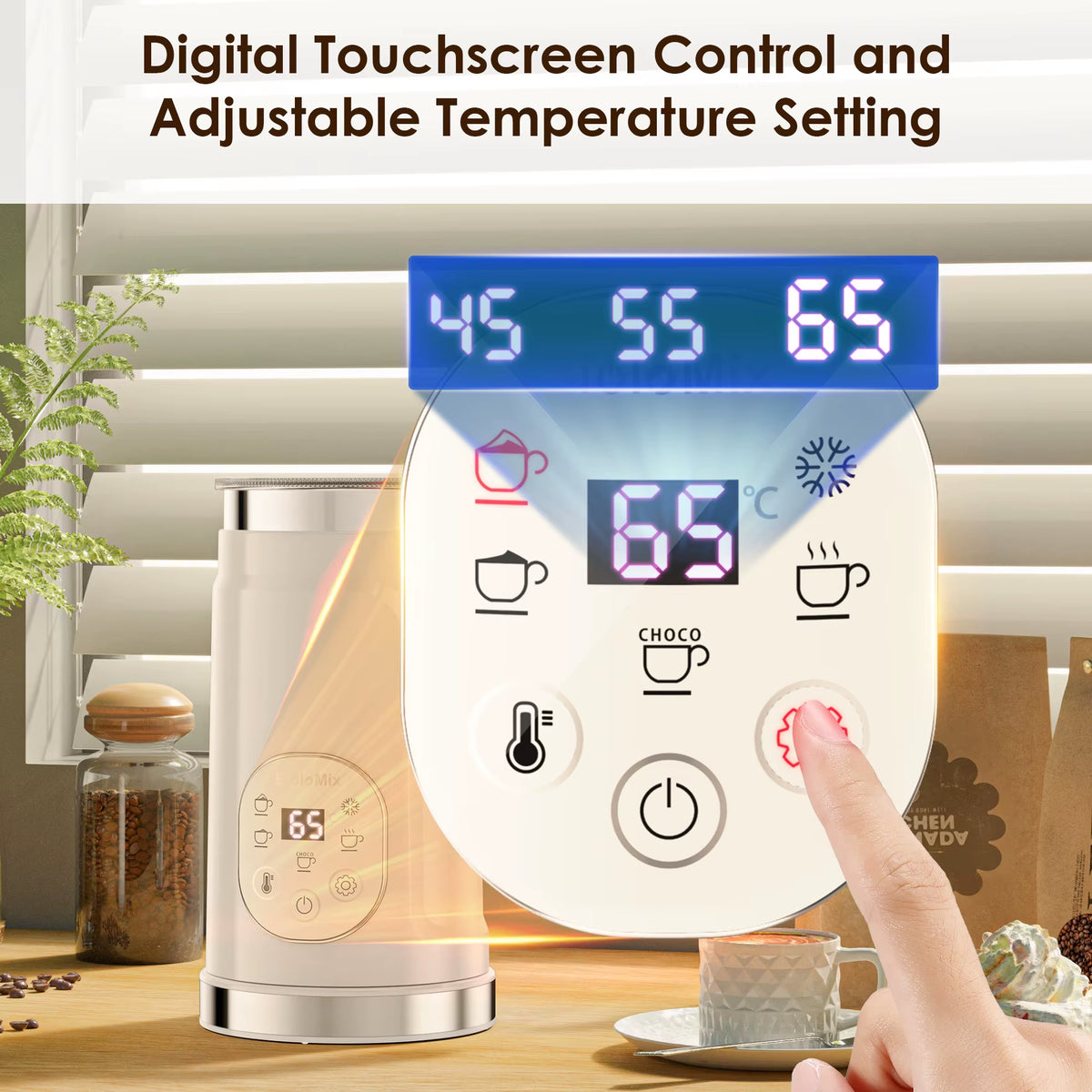 5-In-1 Milk Frother with LED Touch Screen – Hot & Cold Foam Maker for Lattes, Coffee & More