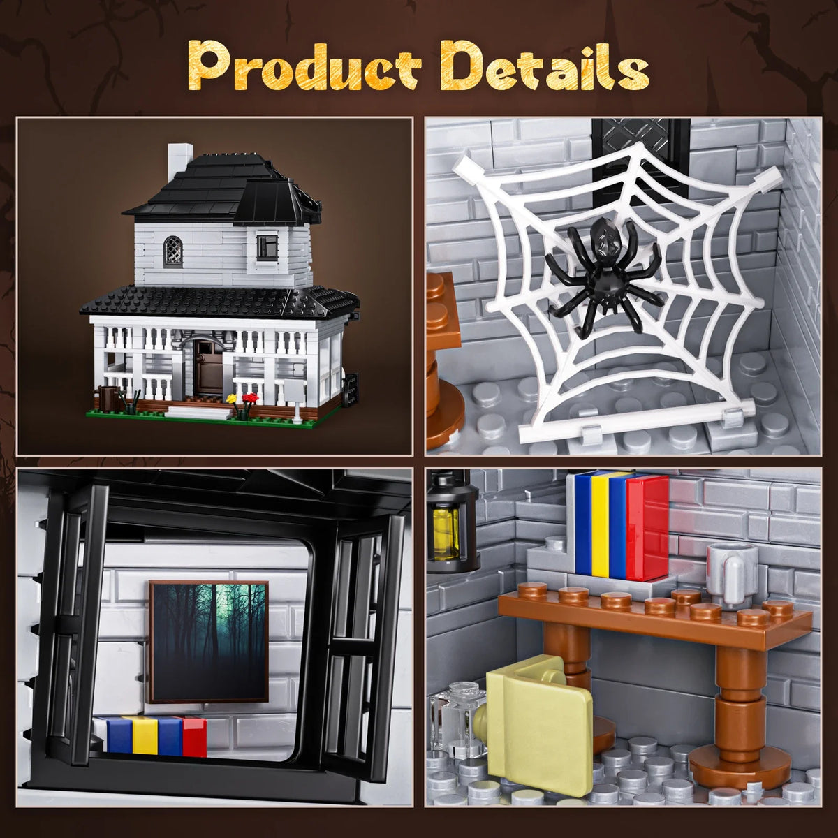 Haunted House Building Brick Set with LED Lighting - Decorative Model for Halloween Gifts for Children