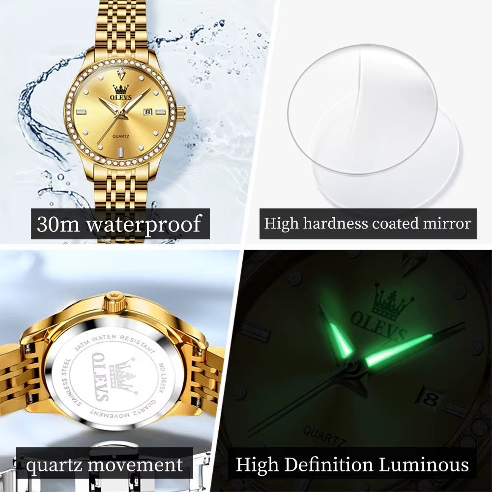 Luxury Brand Women'S Watches Elegant Gold Fashion Quartz Watch Luminous Versatile Waterproof Female Authentication Watch