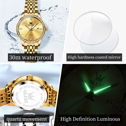 Luxury Brand Women'S Watches Elegant Gold Fashion Quartz Watch Luminous Versatile Waterproof Female Authentication Watch