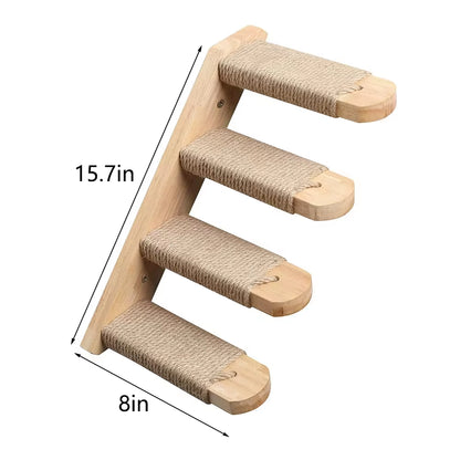 Wall-Mounted Cat Climbing Shelf with Four-Step Stairway and Sisal Scratching Post for Enhanced Pet Play and Comfort