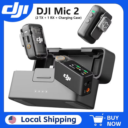 DJI Mic 2 Wireless Microphone System (2 Transmitters + 1 Receiver + Charging Case) with Intelligent Noise Cancellation, 32-Bit Float Internal Recording, and 250M Range for iPhone, Android, and Camera