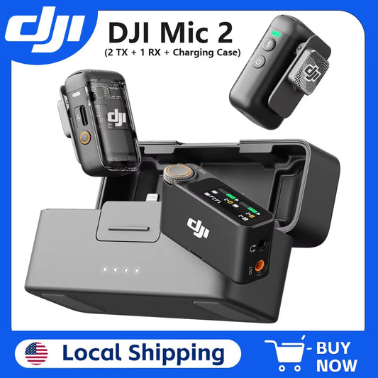 DJI Mic 2 Wireless Microphone System (2 Transmitters + 1 Receiver + Charging Case) with Intelligent Noise Cancellation, 32-Bit Float Internal Recording, and 250M Range for iPhone, Android, and Camera