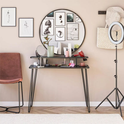 Home Vanity Black Oak - Mid-Century Modern Design, Metal Frame, Particle Board Surface